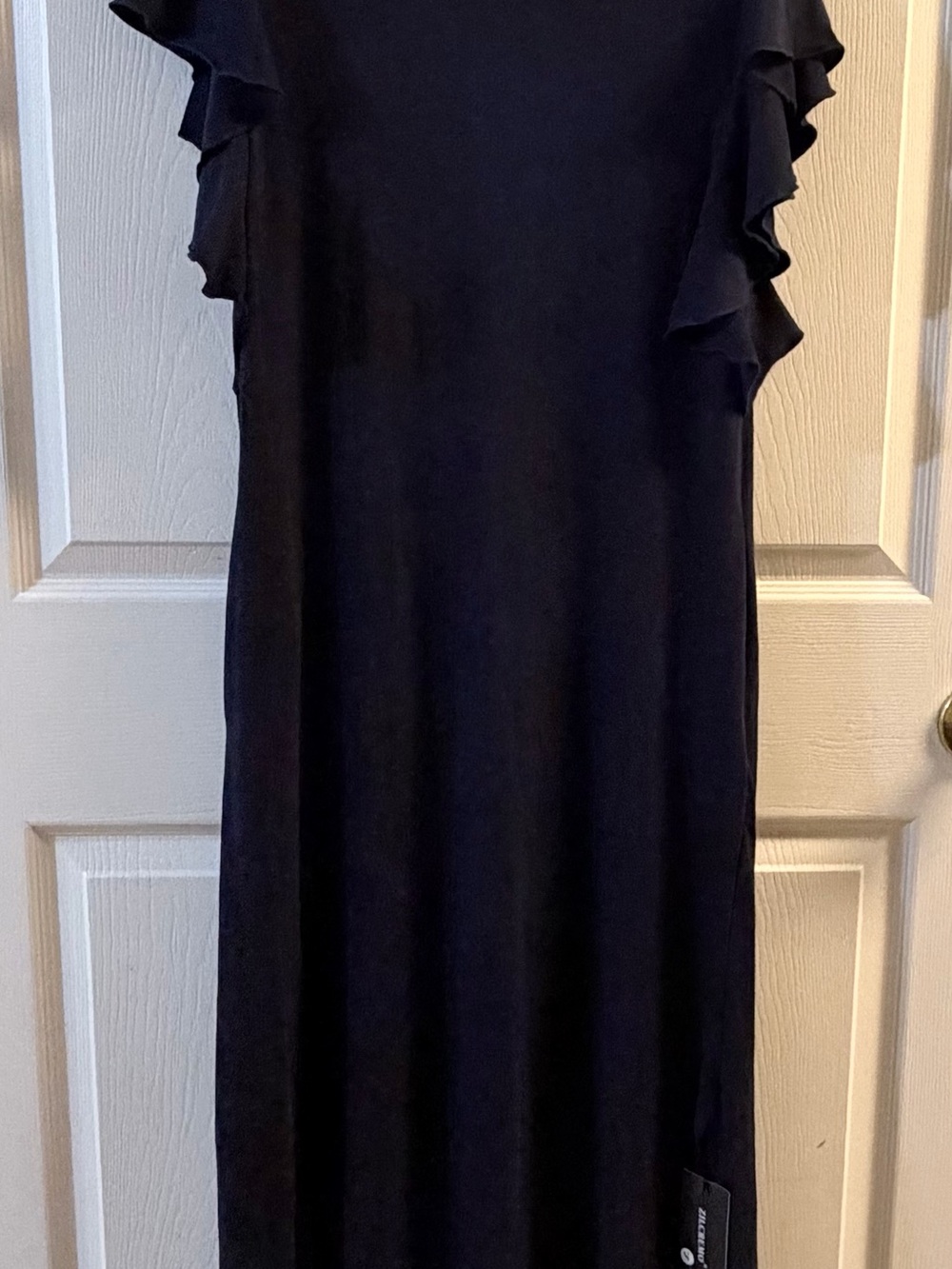 Ruffle Sleeve Midi Dress in Navy - Classic Women's Style